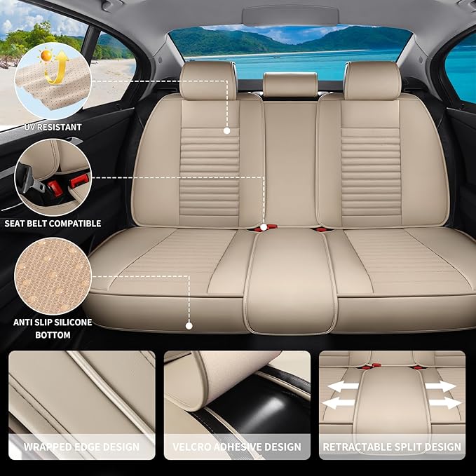 Car Seat Covers Full Set Fit for Toyota Venza 2009-2026, Premium Faux Leather Car Seat Protector,Breathable Anti-Slip Full Wrapping Edge Seat Covers(Beige,Full Set)