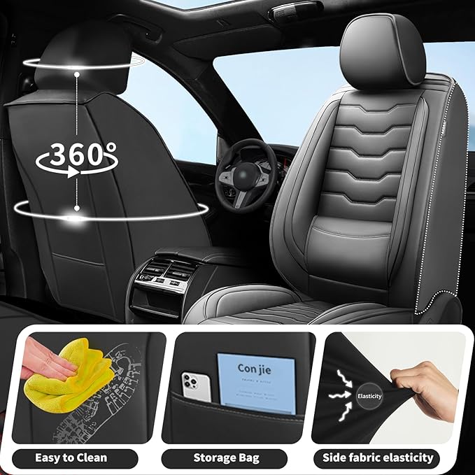 Fit Prius Car Seat Covers for Toyota Prius 2001-2025 2026 -Full Set Premium Leather, Waterproof，Breathable，All-Weather Seat Cushion Protecto & Airbag Compatible, 5-Seats Black