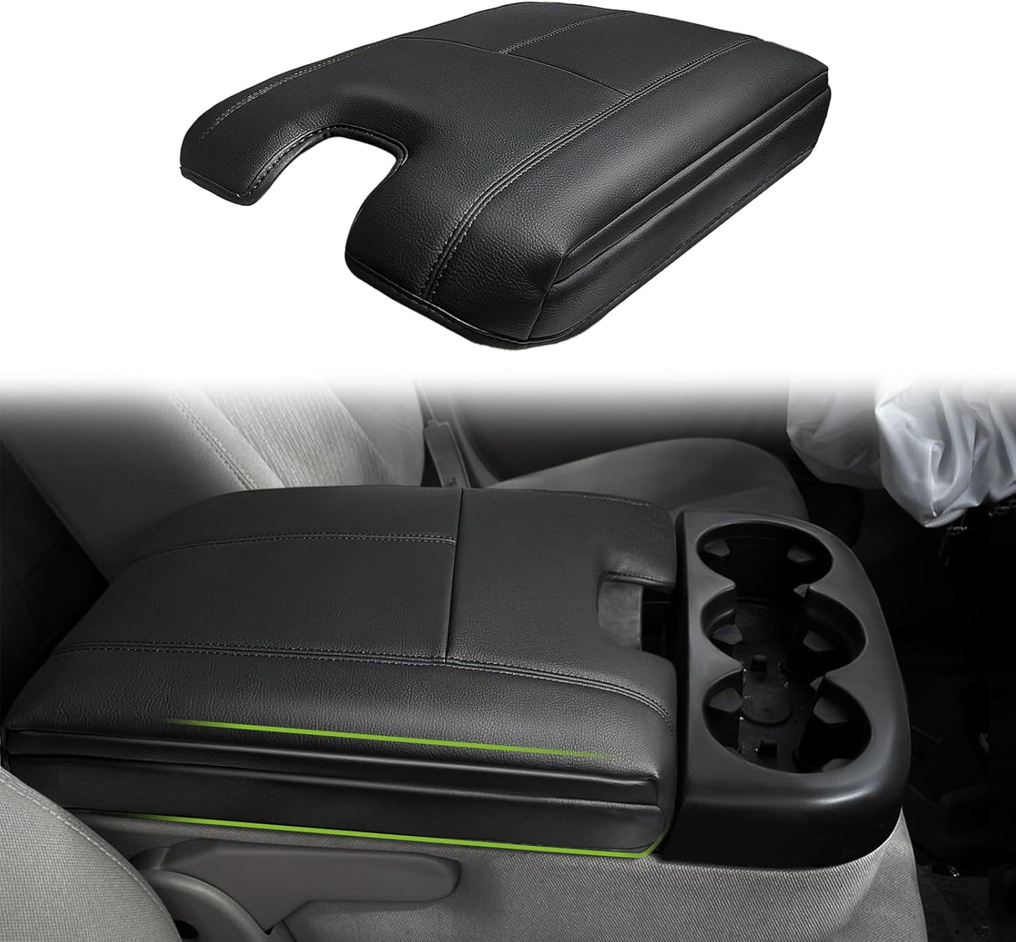 Muslogy Center Console Armrest Cover Compatible with Chevy Silverado/Tahoe & GMC Sierra/Yukon 2007-2013 Comfort Armrest Pad Arm Rest Cushion Vegan Leather Protector 1-Inch Extra Thick(Jump Seat ONLY)