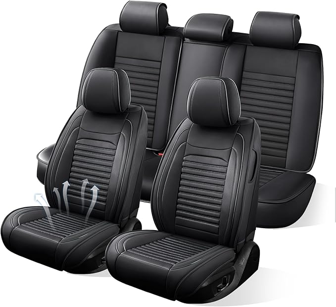Car Seat Covers Full Set Fit for Toyota Avalon 2001-2022, Premium Faux Leather Car Seat Protector,Breathable Anti-Slip Full Wrapping Edge Seat Covers(Black,Full Set)