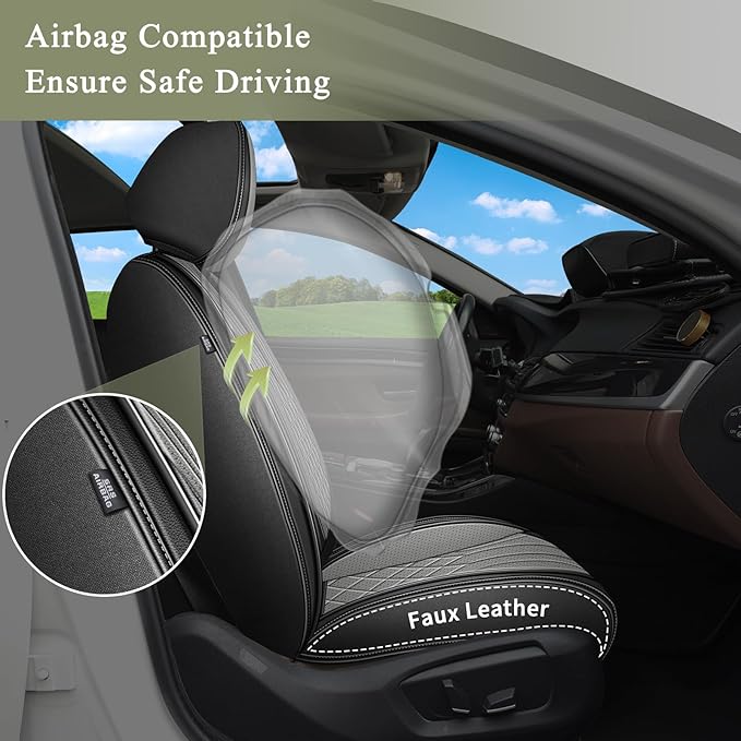 2 Front Seat Covers Fit for Toyota 4Runner 2003-2025 2026: Breathable Leather Car Seat Covers - Waterproof Car Seat Protector Compatible Airbag (Black & Grey)