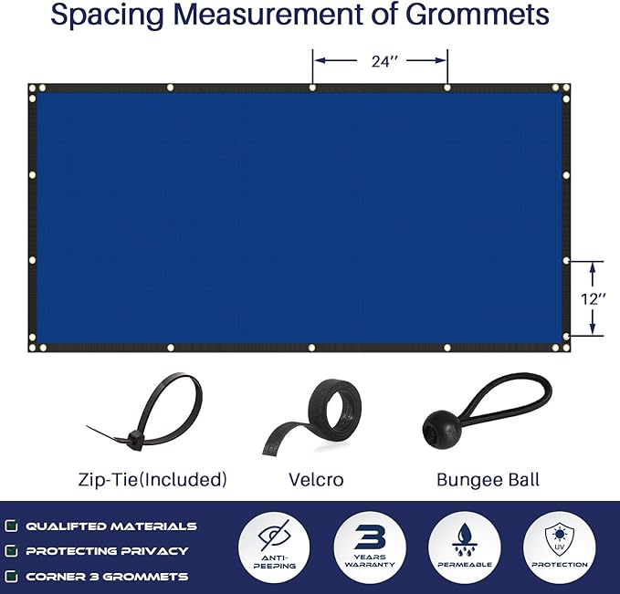 Windscreen4less Privacy Fence Screen Heavy Duty Windscreen Fencing Mesh Fabric Shade Net Cover with Brass Grommtes for Outdoor Wall Garden Yard Pool Deck, 8'x261' Blue
