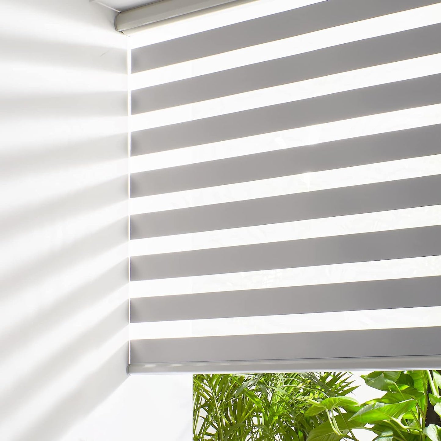 Persilux Cordless Zebra Blinds for Windows (59" W X 47" H, Grey) Free-Stop Dual Layer Roller Windows Shades for Day and Night, Light Filtering Sheer Shades for Home, Easy to Install