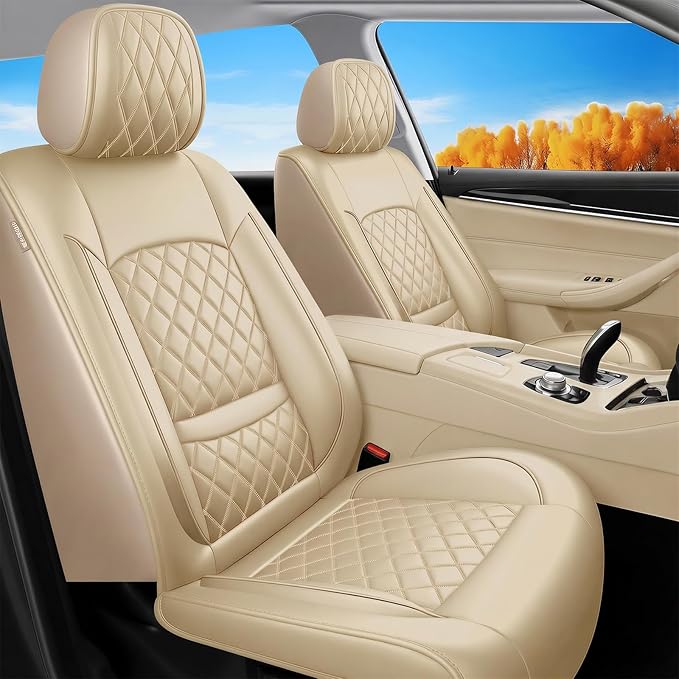 Fit TLX Car Seat Covers for Acura TLX 2014-2025 2026 - Premium Leather, Waterproof, All-Weather, Airbag Compatible, Anti-Slip, Breathable, Easy Install, Seat Protectors, Full Set, Beige