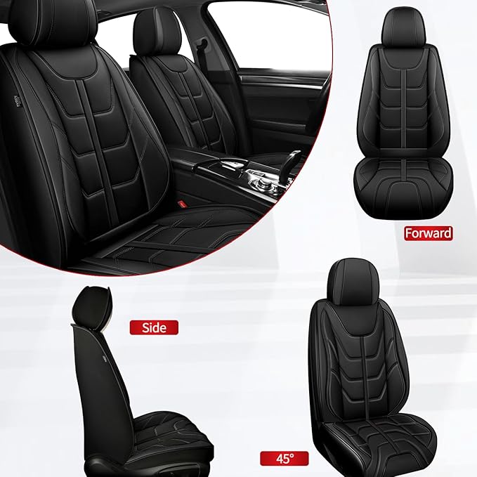 TTX LIGHTING Car Seat Covers fit for VW/Volkswagen Atlas 2018-2026 Front Seat: Premium Leather Automotive Seat Cover with Airbag Compatible Waterproof (2 Seats, Black)