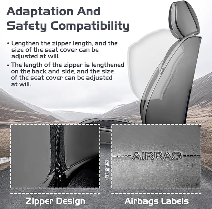 Truck Seat Covers for GMC Sierra 1500 2007-2026, Waterproof Premium Leather Full Coverage Car Seat Cover, Muscle Sport Style Auto Interior Seat Cover Sets (Full Set/Gray Black)