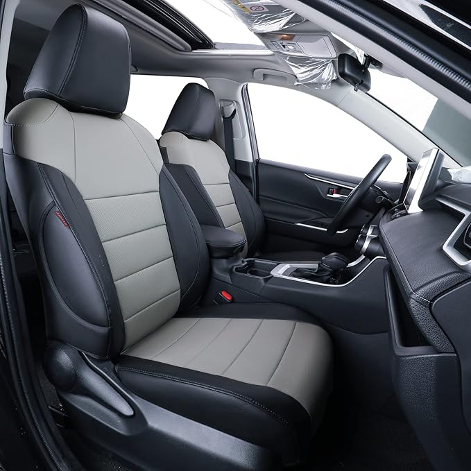 coverdream Custom Fit Seat Covers for Toyota RAV4 Limited,XLE,SE,Platinum,Adventure 2013 2014 2015 2016 2017 2018,Full Coverage Leather Seat Protector (Full Set,Black/Gray)