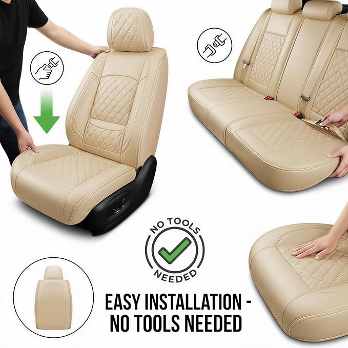 Fit Integra Car Seat Covers for Acura Integra 2023-2026 - Premium Leather, Waterproof, All-Weather, Airbag Compatible, Breathable, Seat Protectors, Only 2 Front seat Covers, Beige