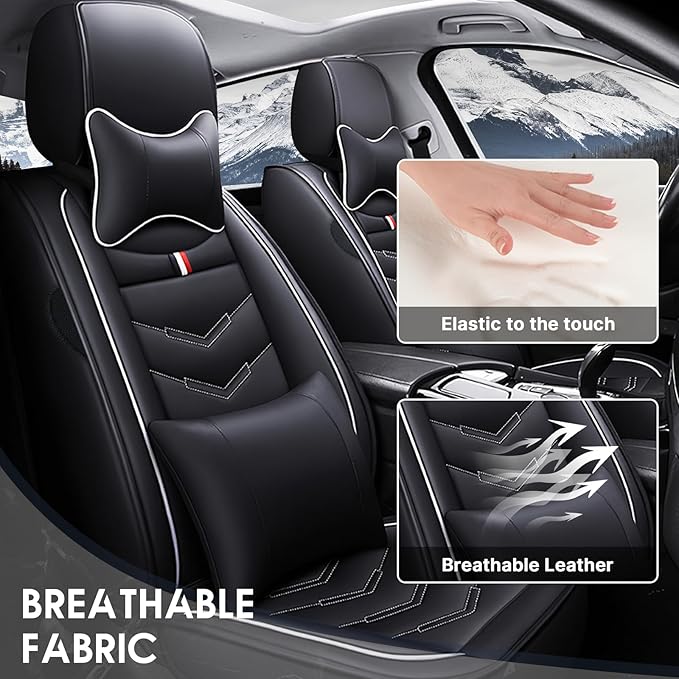 Car Seat Cover 8 Seats for Hyundai Palisade 2020-2025, Durable Wear Resistant Waterproof Sport Seat Cover, Breathable No Odor Premium Leather Vehicle Seat Covers.(Luxury,Black White)