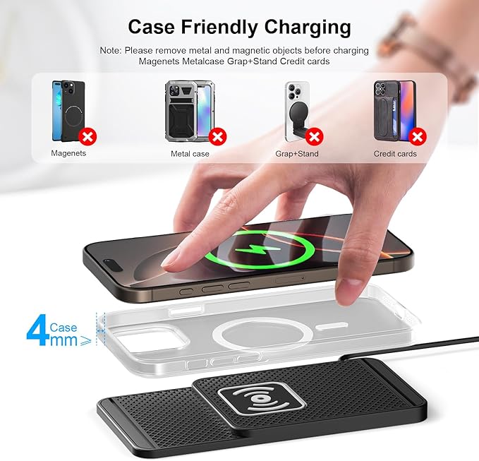 Wireless Charging Pad for Car for VW Tiguan L/Tiguan X 2017-2021 2022 2023-pr, 20W Fast Qi Car Ultra-Slim Wireless Charger Mat Non-Slip Silicone Dashboard Charging Pad,Type-c