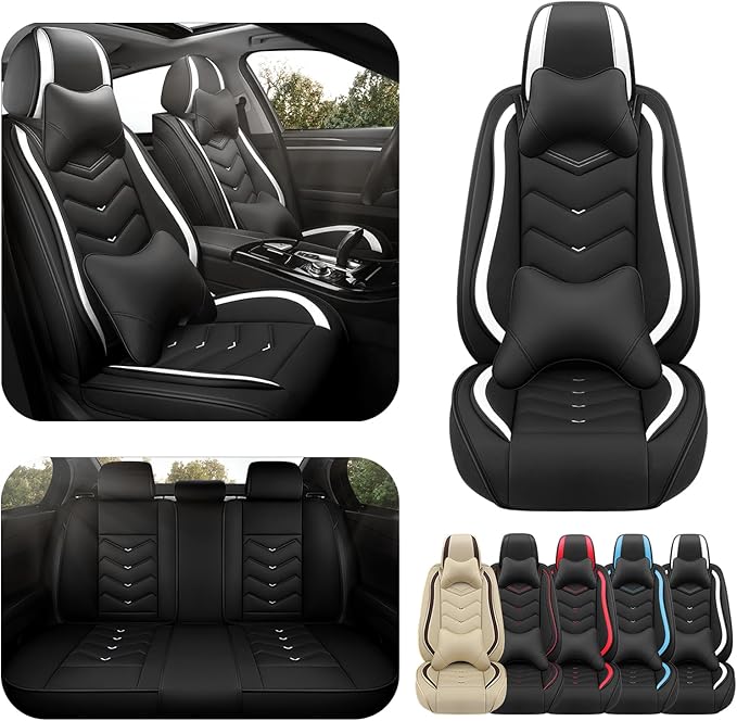 Car Seat Covers for Fiat 500 2012-2019, Premium Nappa Leather Car Seat Cover, Stylish Sport Seat Covers， Automobile Seat Cover Sets.(Luxury 5 Seats/Black White)