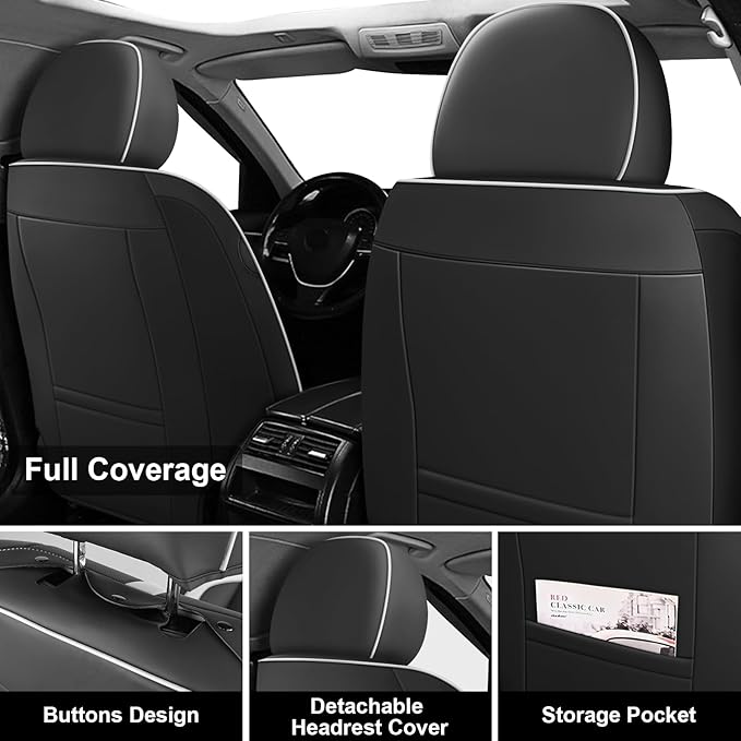 Fit for 98% of Mercedes Benz Car Seat Covers, Premium Nappa Leather Seat Cover, Fully Wrapped Protect Modern Style Seat Cover (5-Seat Standard, Black & White)