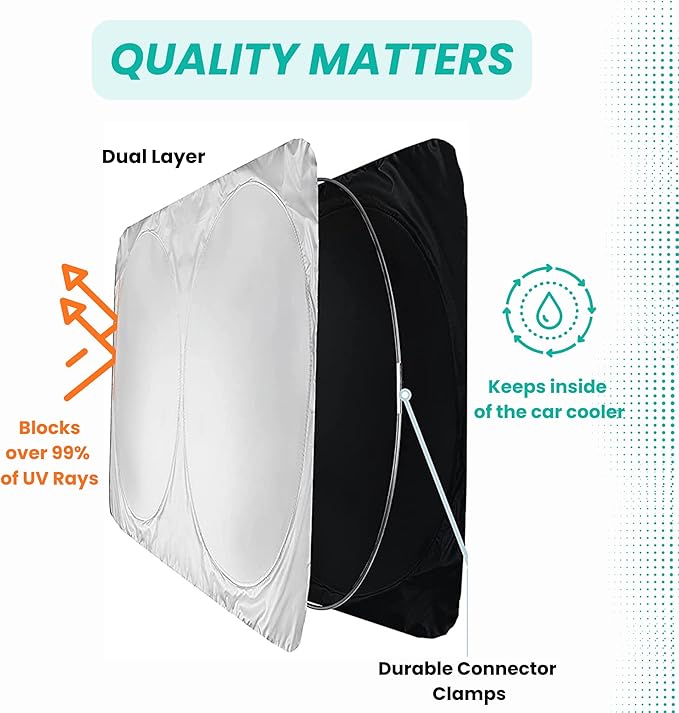 Windshield Sun Shade -Certified 99.87% UVB & 99.02% UVA Car Sun Shade. Award Winning Sunshade - Patented Technology | Compatible for Toyota Landcruiser (2024-2026) | Car Shades by Kinder Fluff