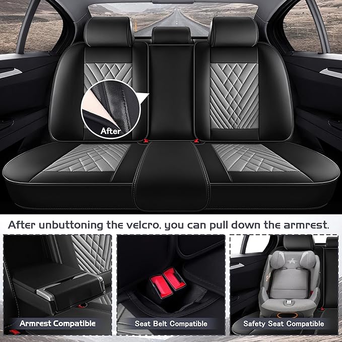 Truck Seat Covers for Toyota Tundra 2008-2026, Waterproof Premium Leather Full Coverage Car Seat Cover, Muscle Sport Style Auto Interior Seat Cover Sets (Full Set/Black Gray)