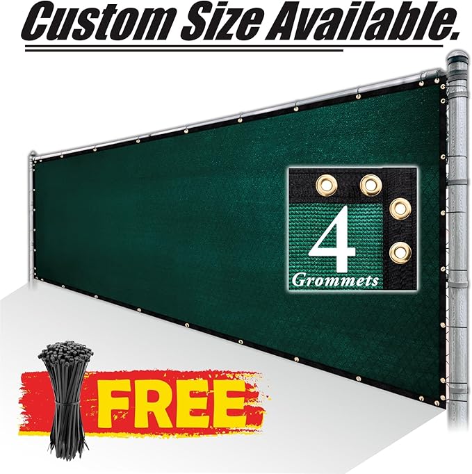 Royal Shade Custom Size 6' x 27' Green Fence Privacy Screen Windscreen Cover Netting Mesh Fabric Cloth - Cable Zip Ties Included (We Make Custom Size)