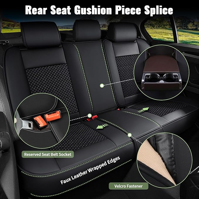 Full Set Car Seat Covers for Honda Accord Sedan Coupe 2003-2017 - Breathable Cool Ice Silk Leather - 5 Seats for Honda Accord Accessories - Black