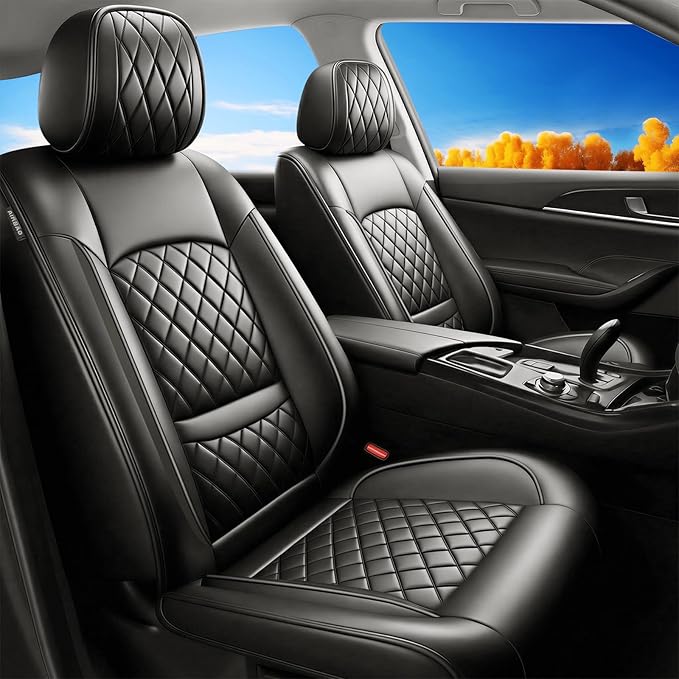 Fit for Accent Seat Covers Compatible with Hyundai Accent 2017-2026 - Waterproof Breathable Leather Automotive Seat Cushions Protector,Airbag Compatible,Only 2 Front seat Covers(Black)