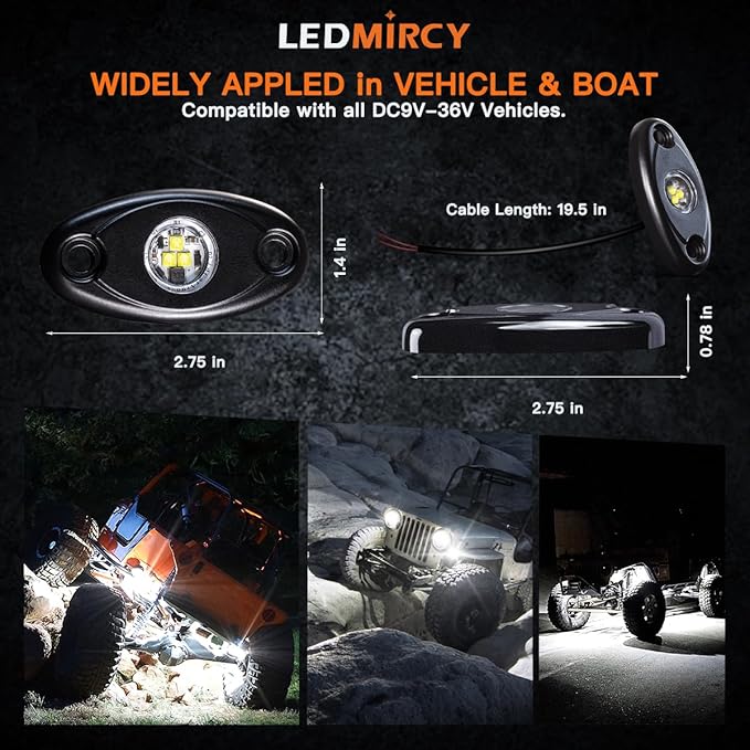 White Rock Lights,LEDMIRCY High Power Underbody Pure White LED Rock Lights 12PCS for UTV Trucks Off Road ZRZ Auto Car Boat ATV SUV Waterproof High Power Neon Trail Rig Light Shockproof