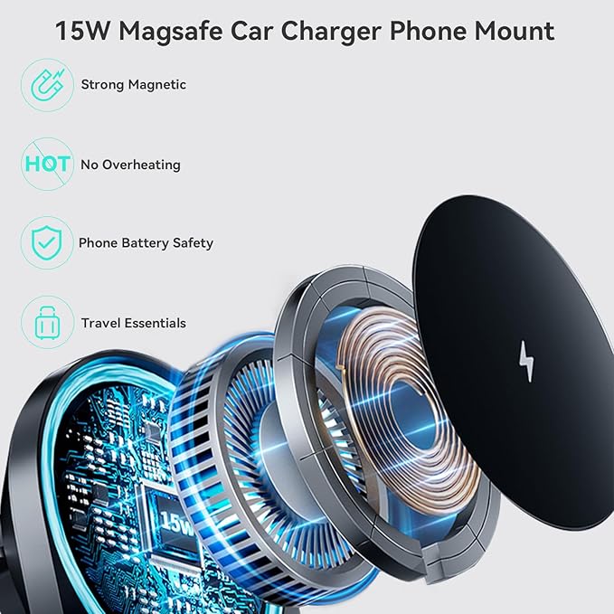 for MagSafe RAV4 Mount Charger, Exclusive fits for 2013-2018 Toyota RAV4, Compatible with iPhone 17/16/15/14/13/12/Mini Series, Intelligent Heat Dissipation Fast Charging 15W
