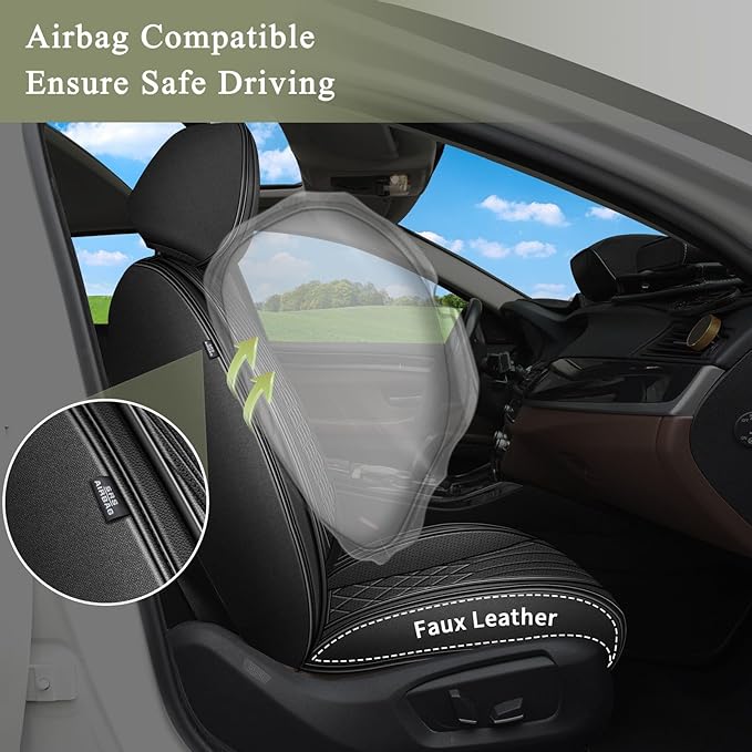 Car Seat Covers Front Pair for Nissan Altima 2009-2024 2025 2026 : Breathable Perforated Leather Seat Cover (Black)
