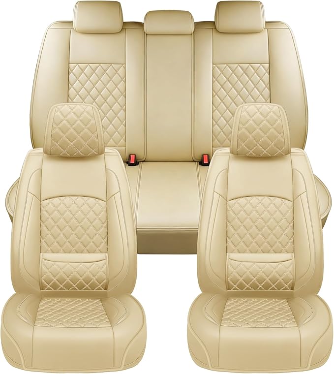 Fit for Accent Seat Covers Compatible with Hyundai Accent 2017-2026 - Waterproof Breathable Leather Automotive Seat Cushions Protector,Airbag Compatible,Full Set 5 Seats(Beige)