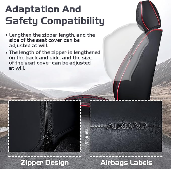 Truck Seat Covers for GMC Sierra 2500 2007-2026, Waterproof Premium Leather Full Coverage Car Seat Cover, Muscle Sport Style Auto Interior Seat Cover Sets (Front Set/Black Red)