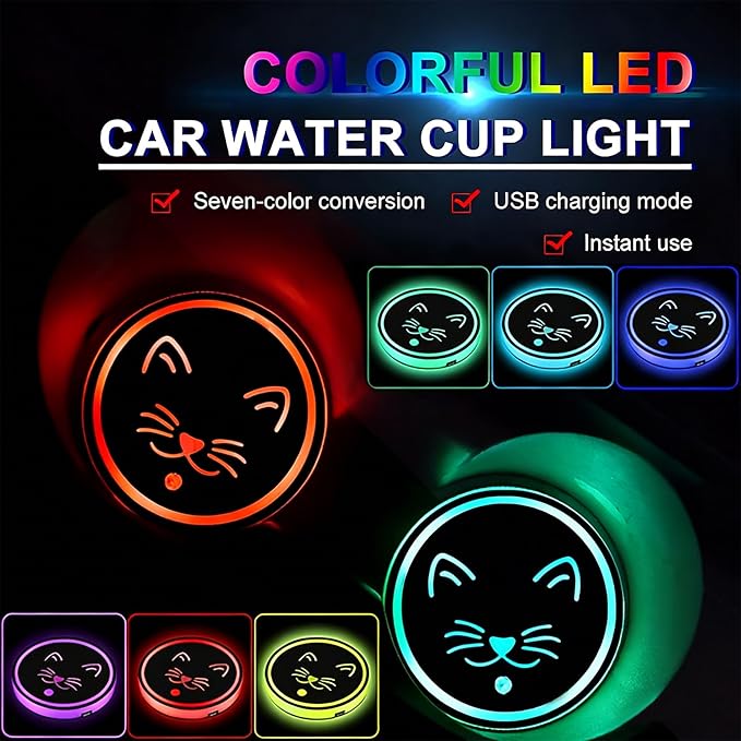 12 Gauge LED Cup Holder Lights for Car,2Pcs LED Light Up Cup Holder Coasters with 7 Colors 3 Modes,Waterproof Interior Atmosphere Lamp,Car Decor Accessories Cool Bullet Gift for Women Men