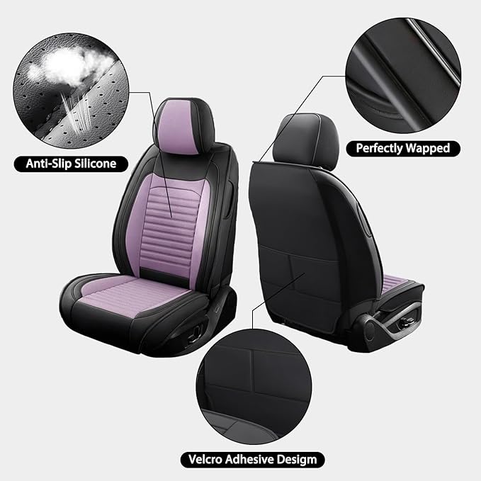 Car Seat Covers Full Set Fit for Toyota RAV4 2001-2025, Premium Faux Leather Car Seat Protector,Breathable Anti-Slip Full Wrapping Edge Seat Covers(Black&Purple,Full Set)