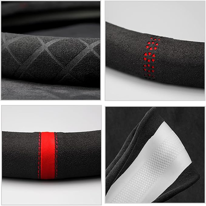Suede Steering Wheel Cover,Compatible with Jeep Compass Patriot Wrangler Liberty Grand Cherokee Suede Sport Non-Slip Wheel Cover Car Interior Accessories 15.5 16 inch for Man and Women