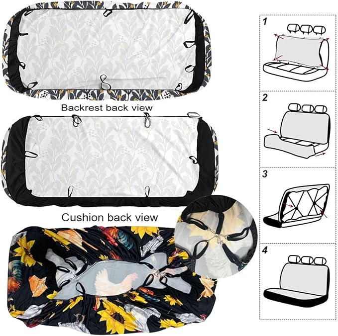KEIAHUAN Car Seat Covers for Front and Rear Seat Full Set of 4 Pcs Hunting Camouflage Design Breathable Stretchable Front Saddle Blanket Rear Split Bench Protection Cover for SUV,Minivan,Trucks