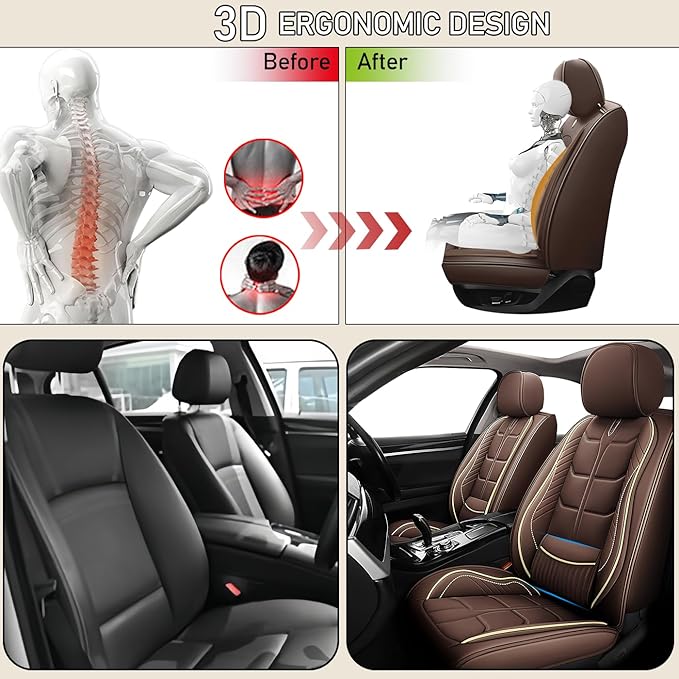 Leather Car Seat Covers Fit for Toyota Echo 2000-2005, 5 Seater Car Seat Cover, Premium Waterproof, Scratch Resistant Car Interior Accessories (Full Set Coffee)