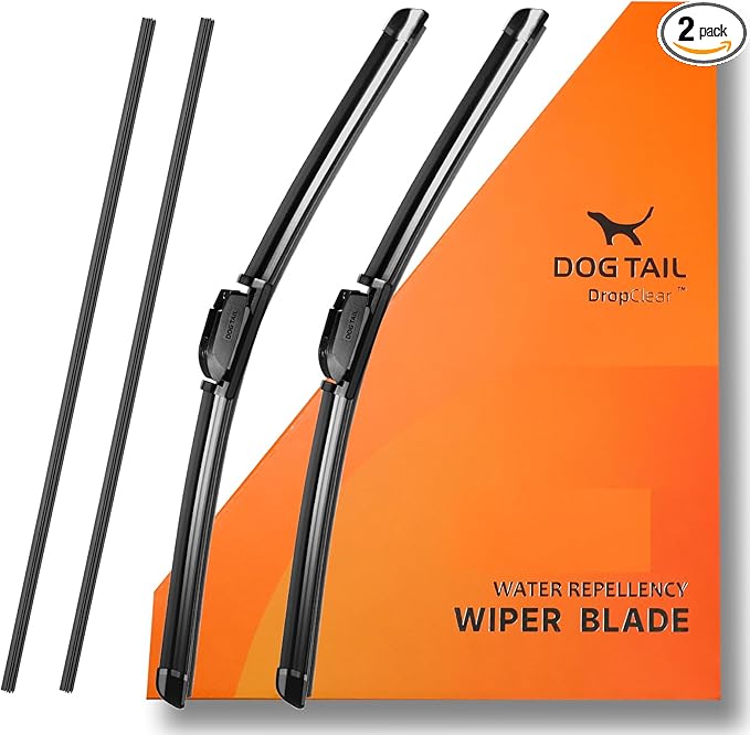 DOG TAIL Water Repellent Silicone Wiper Blades 24" 18" Set with Multiple Adapters and 2 Refills, Automotive Replacement Front Windshield Wiper Blades for My Car with Water Repellency Formula DropClear