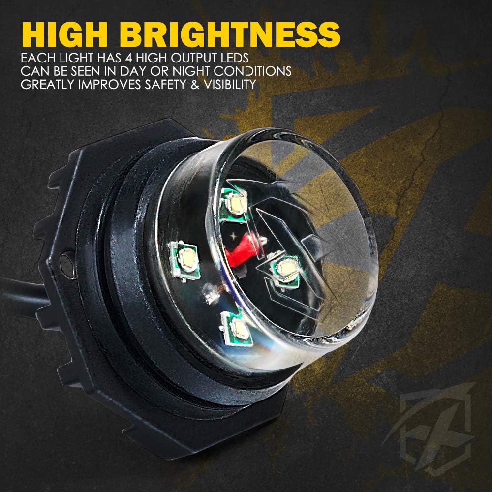 Xprite White Amber LED Hideaway Strobe Lights Kit 20 Flashing Patterns w/Control Panel Headlights Taillights Fog Marker Light Interior Mounting, for Emergency Vehicles Trucks SUV Vans 12V Cars 4 PCs