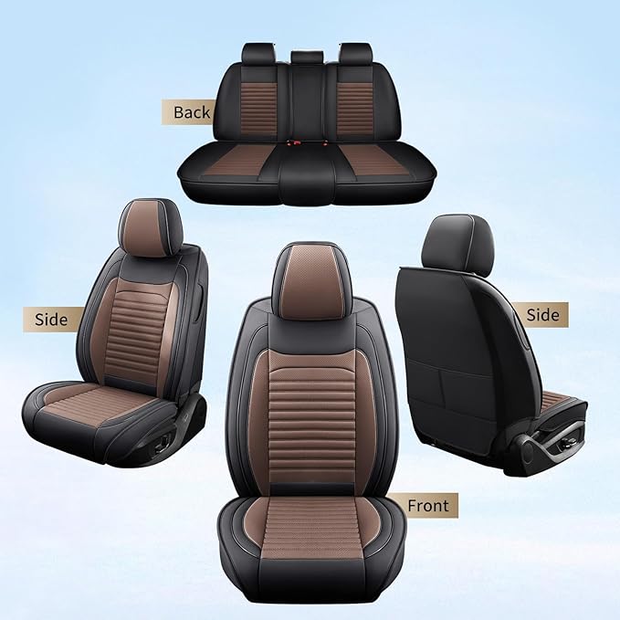 Car Seat Covers Full Set Fit for Toyota Camry 2001-2026, Premium Faux Leather Car Seat Protector,Breathable Anti-Slip Full Wrapping Edge Seat Covers(Black&Brown,Full Set)