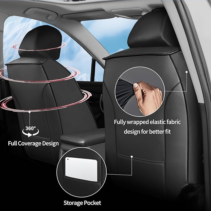 Car seat Covers Compatible with Toyota RAV4 2019-2024 2025 LE XLE XLE Premium Limited Automotive Cushion Protector Replacement,Compatible with Airbag. Waterproof Faux Leather(2 Front, Black)
