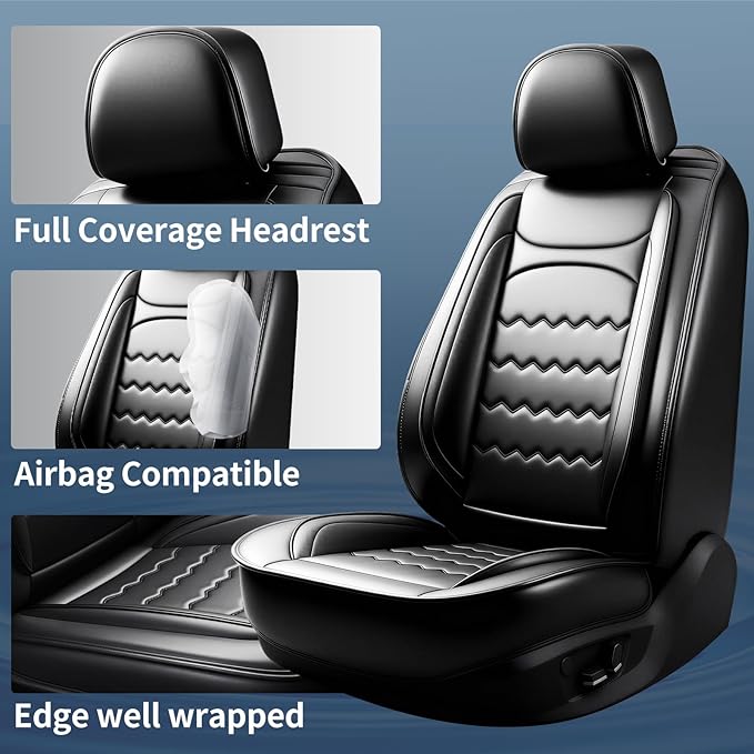 Car Seat Covers Custom Fit for Mazda 3 2007-2026, Premium Leather, Full Coverage Leather Waterproof Breathable Seat Covers, Automotive Seat Protectors, Airbag Compatible(Full Set Seats, Black)
