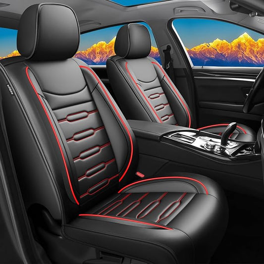 Fit Fj Cruiser Car Seat Covers for Toyota Fj Cruiser 2007-2013 2014 - Upgraded Premium Waterproof & Breathable Leather,Airbag Compatible, All-Weather Seat Cushion Protector (2 Front/Black+Red)