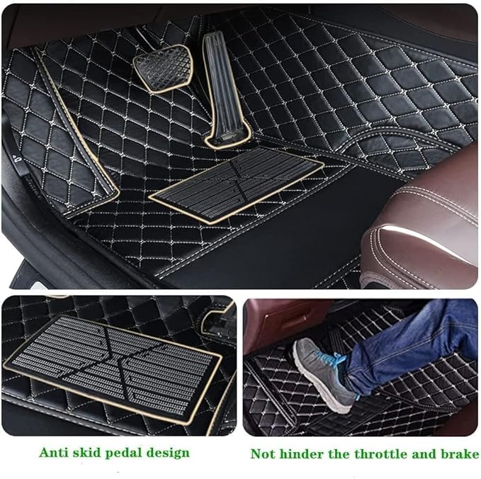 Custom Making Car Floor Mats Protection Pads for 99% Sedan/Coupe/Hatchback/SUV/Pickup Men Women Car Floor Mats Coverage Pads Anti-Slip Leather Floor Lining (Wine Red+Black Beige)