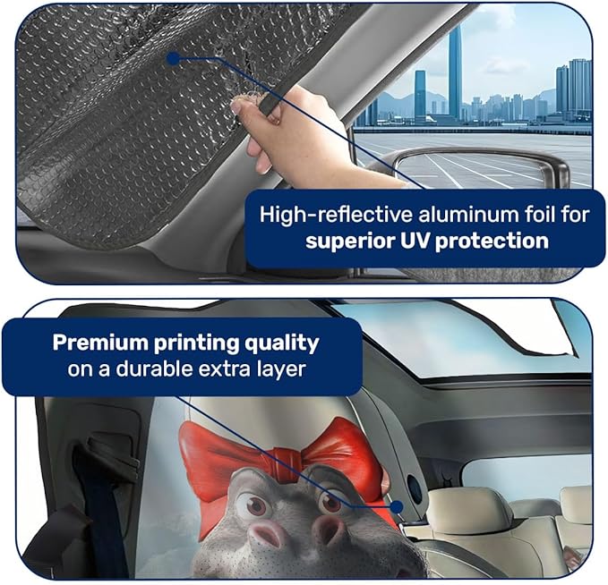 GENANY Funny Hippo Windshield Sun Shade for Car SUV Truck (64x32 Inches), Sun Shade Windshield, Shades for Front Windows, Protector Blocks UV, Xmas Auto Gift, Spring Car Decor