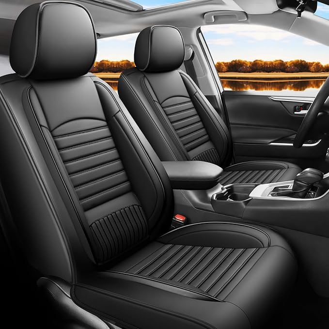 Fit RAV4 Car Seat Covers Set for Toyota RAV4 2019-2024 2025 Hybrid SE/XSE/LE/XLE/XLE Premium/Limited Automotive Cushion Protector Replacement, Waterproof Faux Leather(Full Set,Black)