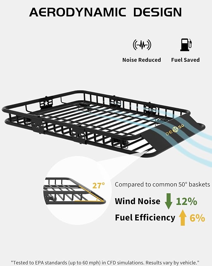 DEXSO 51" x 36" Universal Roof Rack Basket, 200 Lbs Capacity Rooftop Cargo Carrier Basket, Heavy Duty Luggage Holder Rack for SUVs, Trucks, Vehicles