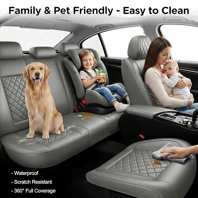 Fit for Equus Seat Covers Compatible with Hyundai Equus 2011-2016 - Waterproof Breathable Leather Automotive Seat Cushions Protector,Airbag Compatible,Full Set 5 Seats(Gray)