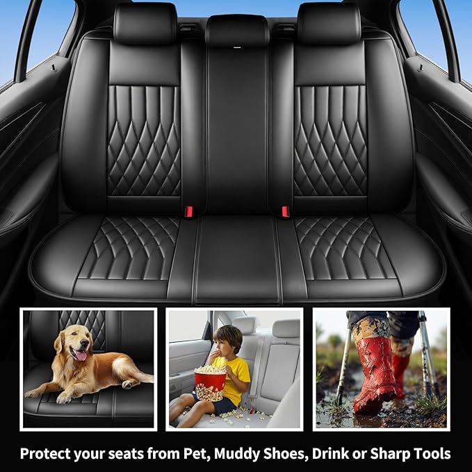 Fit RLX Car Seat Covers for Acura RLX 2013-2020 - Premium Leather, Waterproof, All-Weather, Airbag Compatible, Anti-Slip, Breathable, Easy Install, Seat Protectors, Full Set, Black