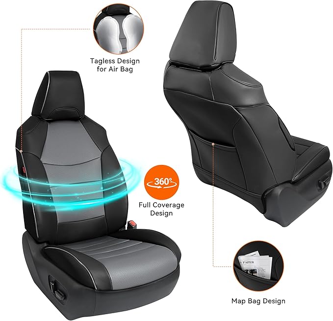 Custom Fit RAV4 Only Hybrid Seat Cover for Toyota RAV4 2019 2020 2021 2022 2023 2024 2025 Prime&Hybrid SE/XSE,Faux Leather,2-Row Full Set,(Black&Grey)