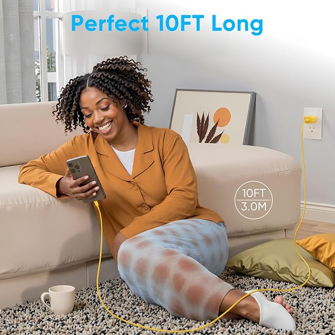 iPhone 16 15 Charger Fast Charging, 30W USB C Charger Block 10FT Cable for iPhone 15 16 Plus Pro Max/iPad Pro/AirPods, PD USBC Power Adapter Wall Plug with Extra Long Type C to C Cord (Yellow, 10FT)