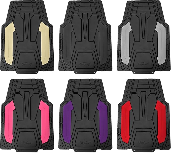 FH Group Heavy-Duty Rubber Floor Mats for Cars - Stripe Design, Universal Fit Full Set, Climaproof, Trimmable for Most Sedan, SUV, Truck - Pink