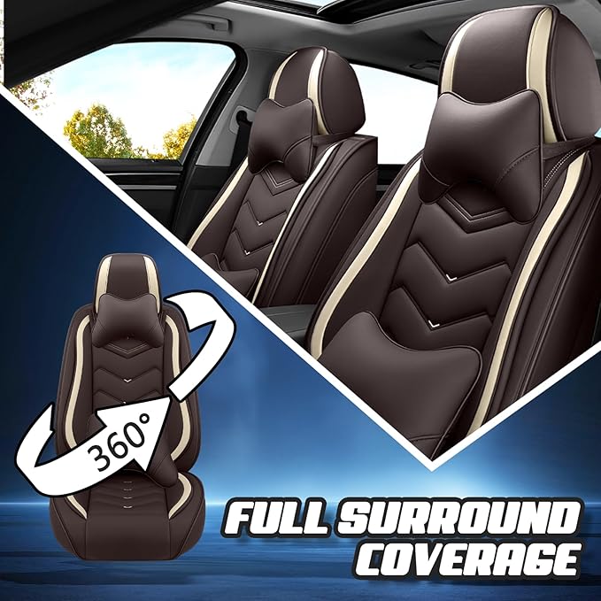 Car Seat Covers for Jeep Grand Cherokee L 2021-2025, Premium Nappa Leather Car Seat Cover, Stylish Sport Seat Covers， Automobile Seat Cover Sets.(Luxury 2 Seats/Coffee Color)