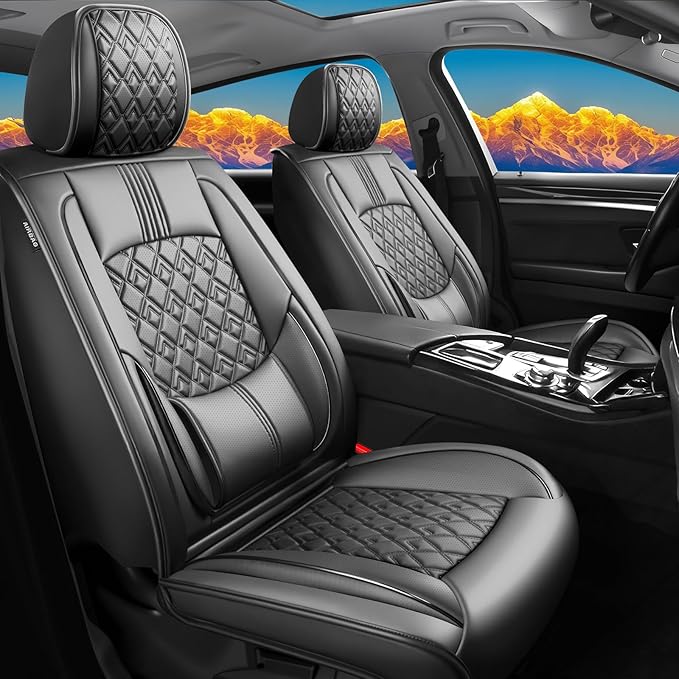 Fit Highlander Car Seat Covers (5 Seats) for Select Toyota Highlander 2007-2026 - Full Coverage Leather,Airbag Compatible, Waterproof & All Weather Seat Cushion Protector,Full Set,Black