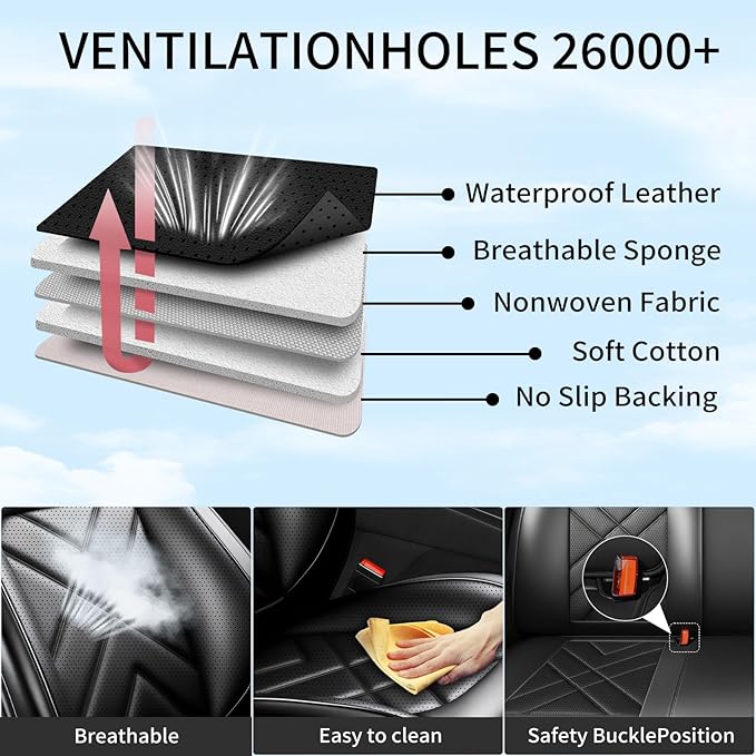 CX-90 Car Seat Covers Custom Fit for Mazda CX-90 2007-2026, Full Coverage Premium Leather Waterproof Breathable Seat Covers, Automotive Seat Protectors, Airbag Compatible(2 Front Seats, Black)