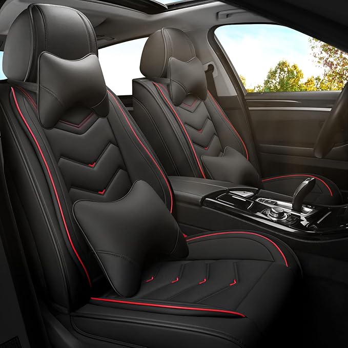 Car Seat Covers for Fiat 500 2012-2019, Premium Nappa Leather Car Seat Cover, Stylish Sport Seat Covers， Automobile Seat Cover Sets.(Luxury 2 Seats/Black)